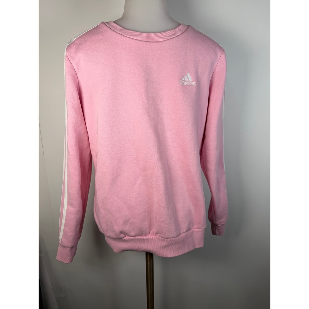 Adidas Essentials 3-Stripe Crewneck Sweatshirt Pink Womens Small Pullover Fleece